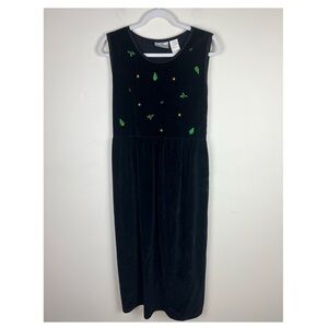 Erika Studio | Vintage 80s 90s Velvet Christmas Embroidered Black Dress | L/XL